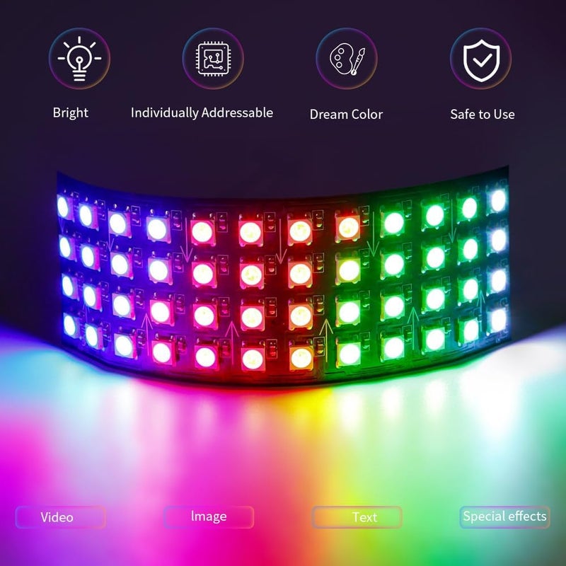 LOAMLIN WS2812B RGB LED Digital Flexible Individually Addressable Panel Light WS2812 4X12 8X8 16X16 8X32 LED Module Matrix Screen DC5V (2Pack 4X12 96Pixels) - Image 2